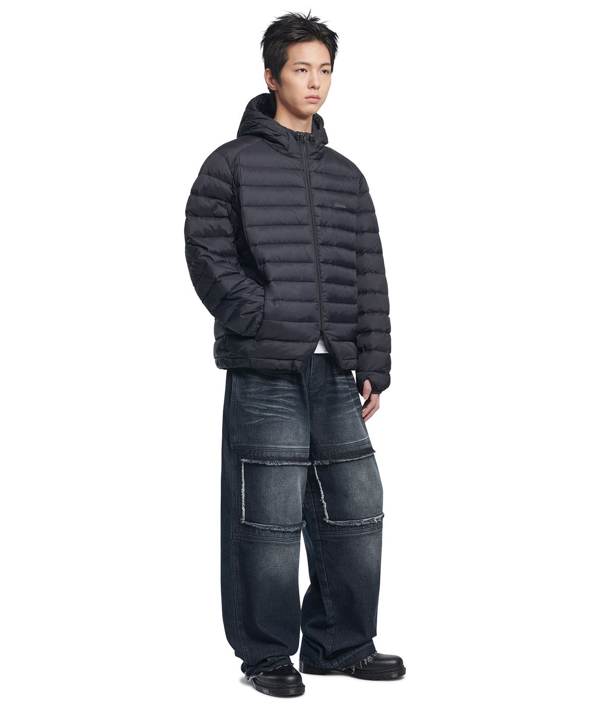 노매뉴얼(NOMANUAL) DESTROYED LAYER DENIM PANTS - WASHED NAVY