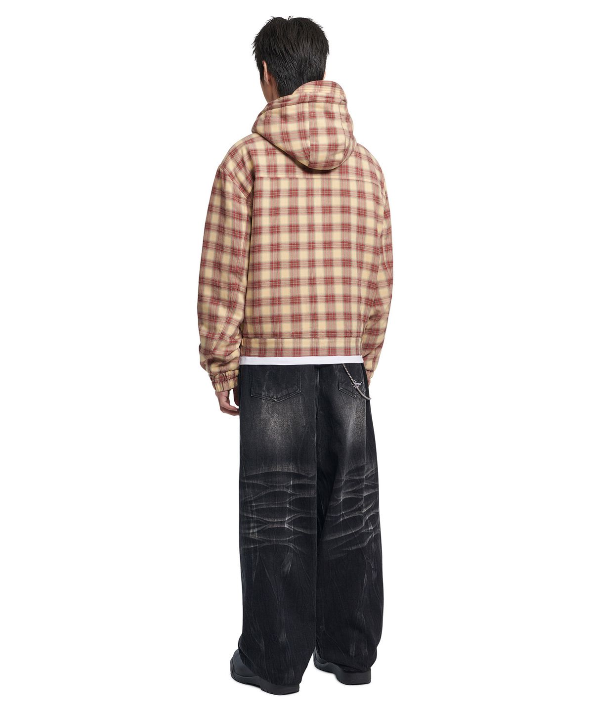 노매뉴얼(NOMANUAL) CHECK HOODED JACKET - BURGUNDY
