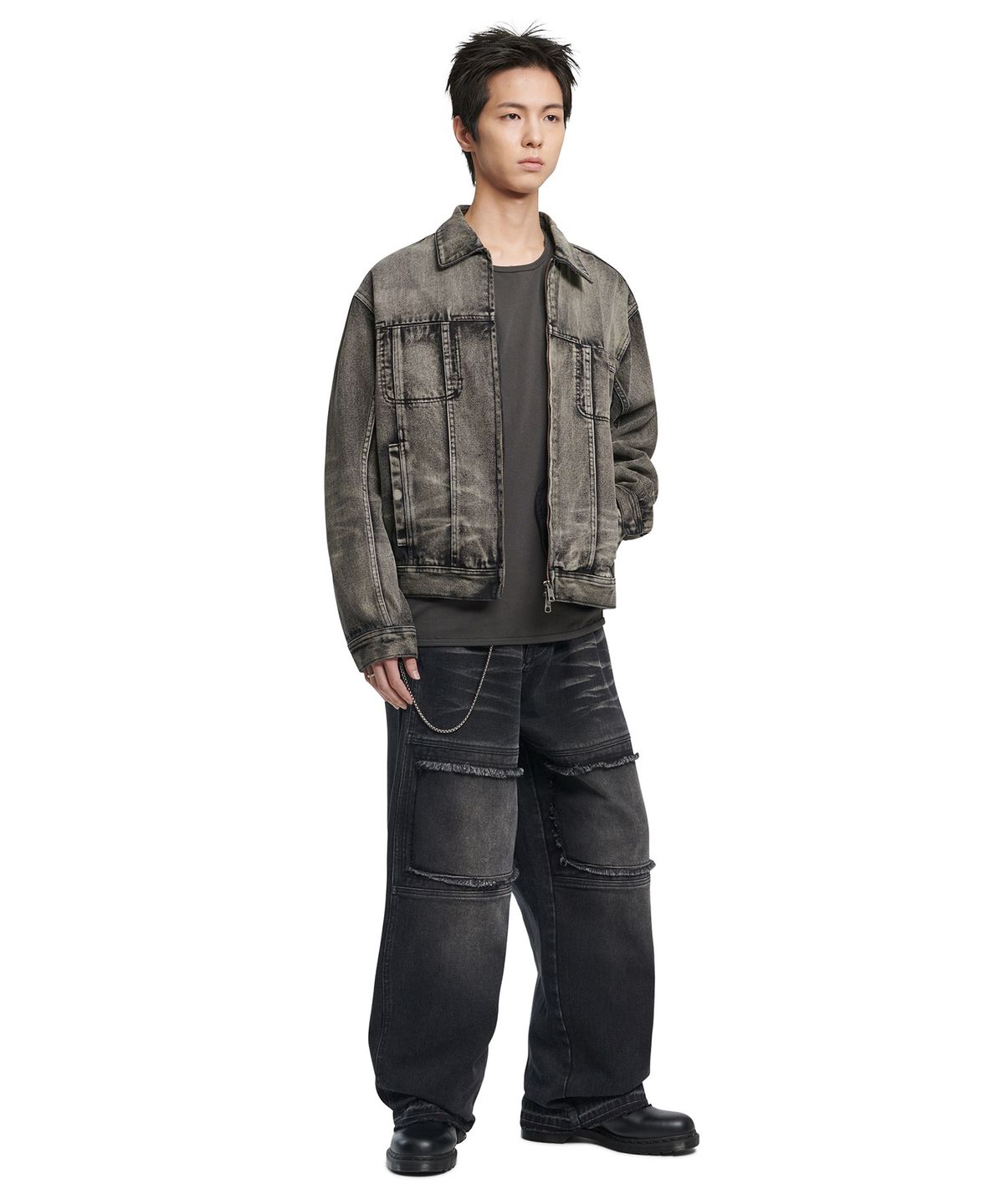 노매뉴얼(NOMANUAL) WASHED DENIM TRUCKER JACKET - WASHED BLACK