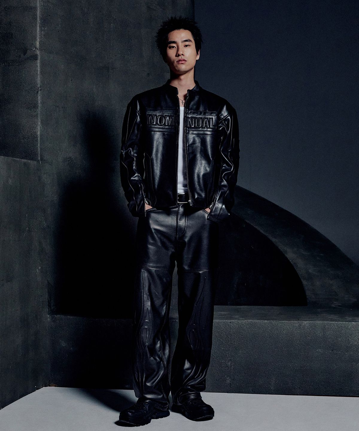 노매뉴얼(NOMANUAL) MOTO LEATHER JACKET - BLACK