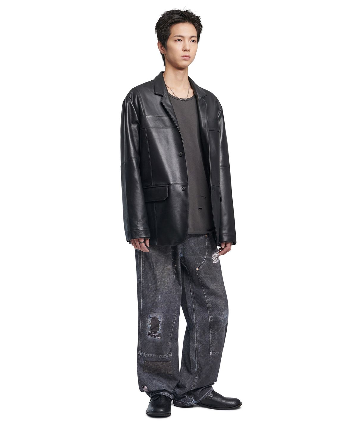 노매뉴얼(NOMANUAL) NM LEATHER BLAZER - BLACK