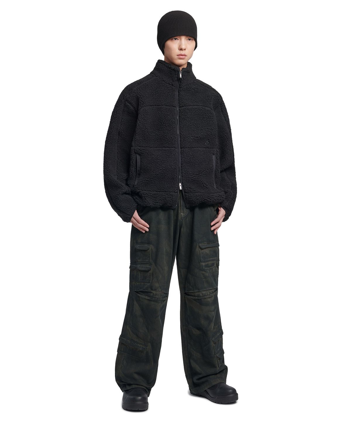 노매뉴얼(NOMANUAL) TRACE SHERPA FLEECE JACKET - BLACK