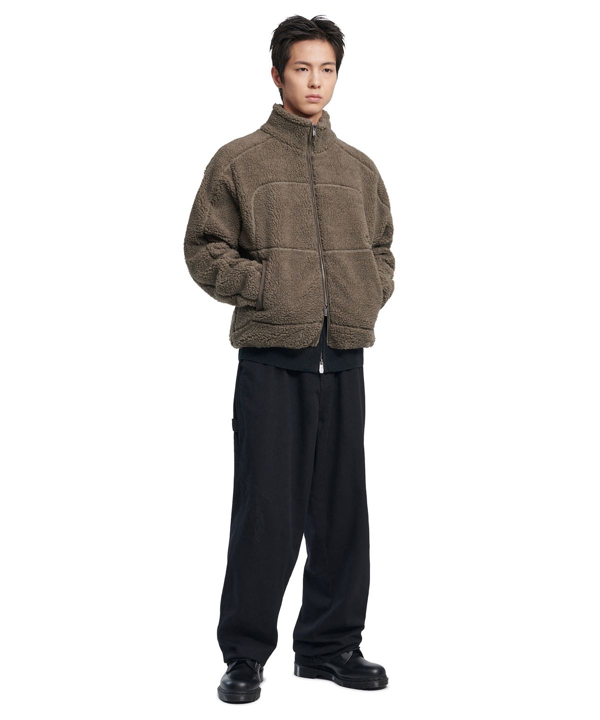 노매뉴얼(NOMANUAL) TRACE SHERPA FLEECE JACKET - KHAKI GRAY