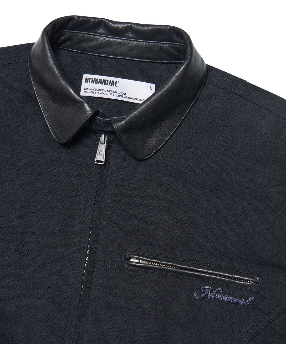 노매뉴얼(NOMANUAL) VINTAGE LEATHER COLLAR WORK JACKET - WASHED BLACK