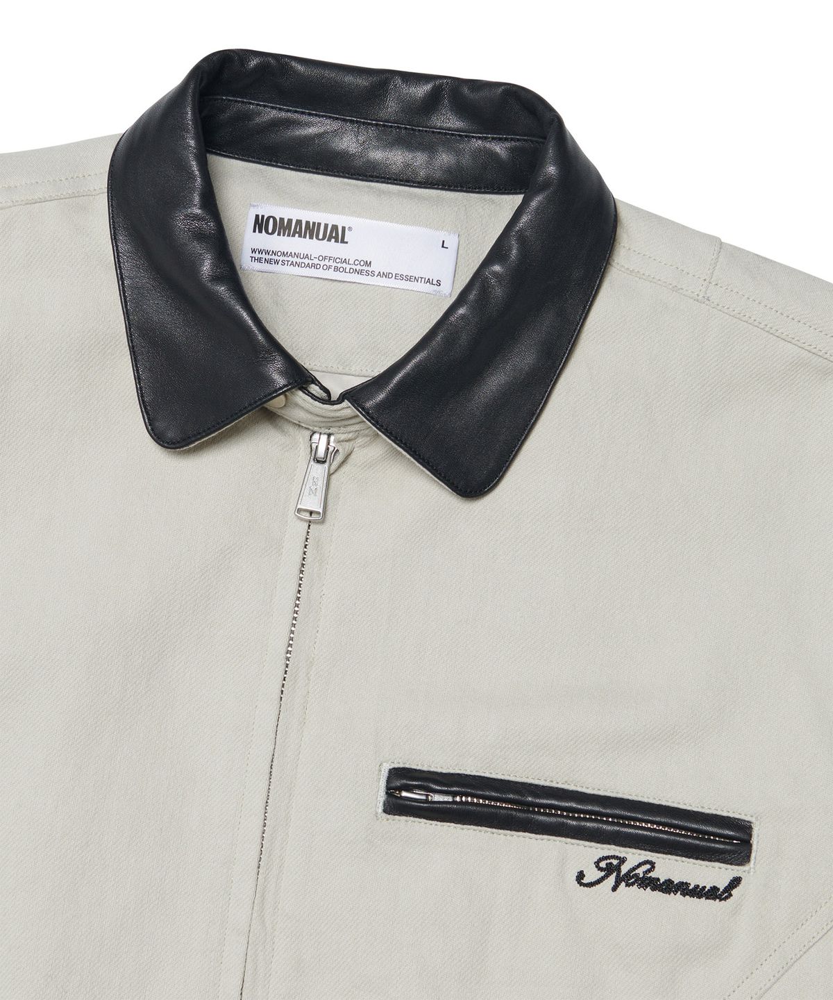 노매뉴얼(NOMANUAL) VINTAGE LEATHER COLLAR WORK JACKET - OFF WHITE