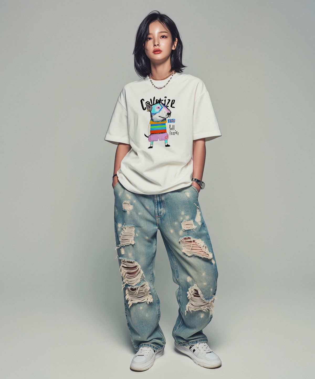커버라이즈(COVERIZE) BULL TERRIER TEE_불테리어 캐릭터 티셔츠 (WHITE)
