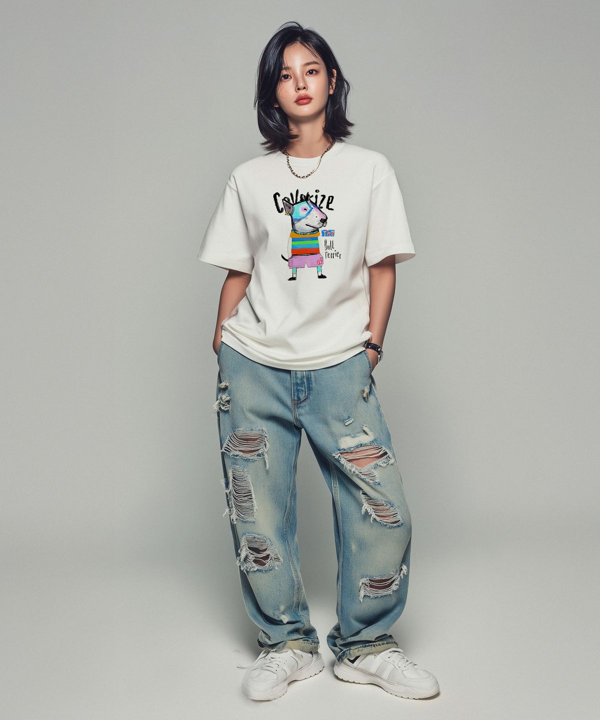 커버라이즈(COVERIZE) BULL TERRIER TEE_불테리어 캐릭터 티셔츠 (WHITE)