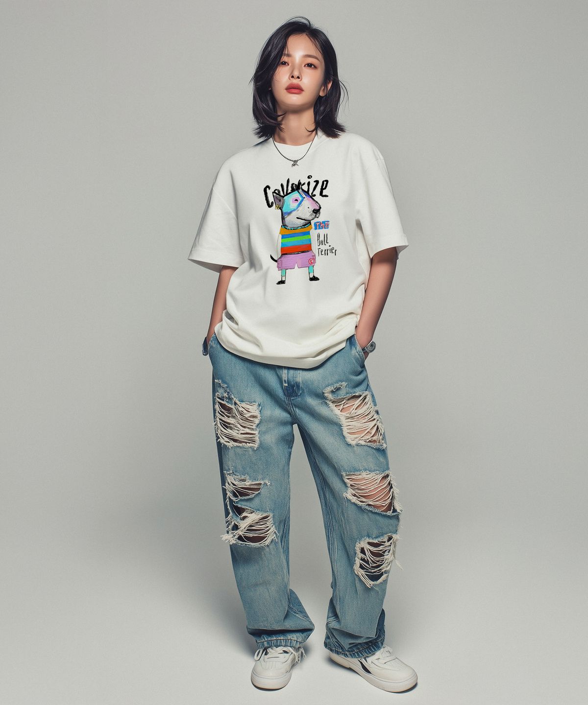 커버라이즈(COVERIZE) BULL TERRIER TEE_불테리어 캐릭터 티셔츠 (WHITE)