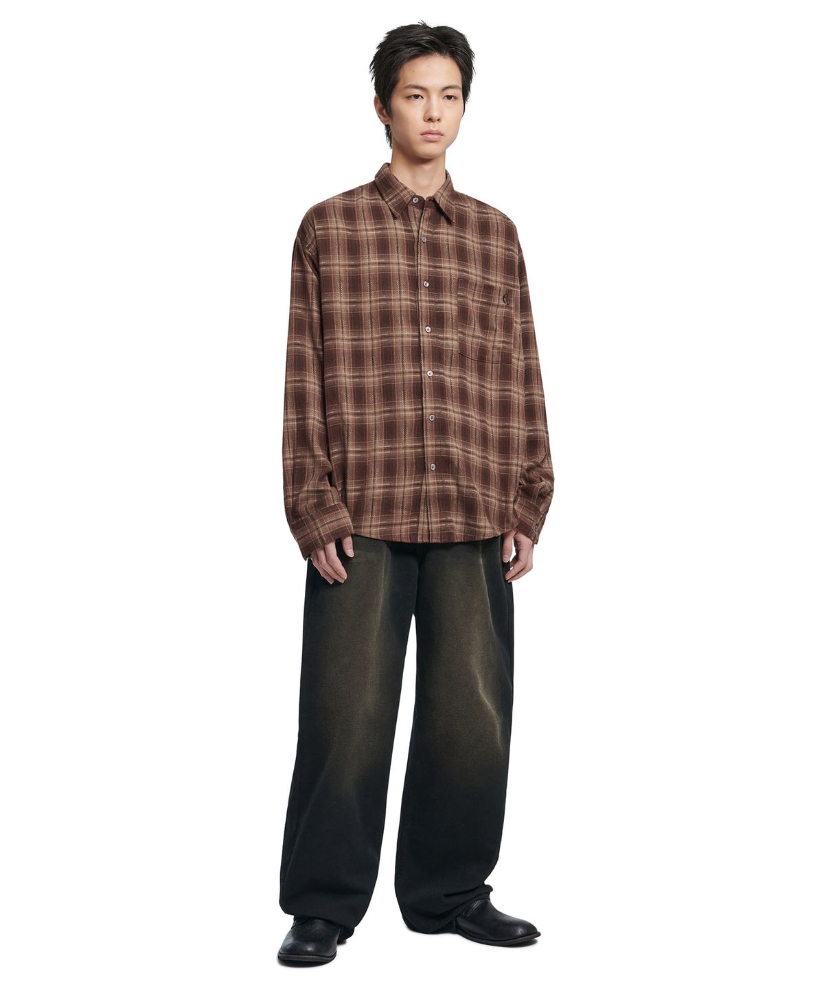 노매뉴얼(NOMANUAL) FLANNEL CHECK SHIRT - BROWN