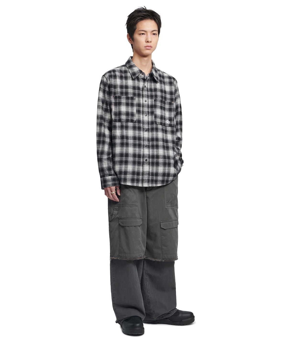 노매뉴얼(NOMANUAL) FLANNEL CHECK SHIRT JACKET - BLACK