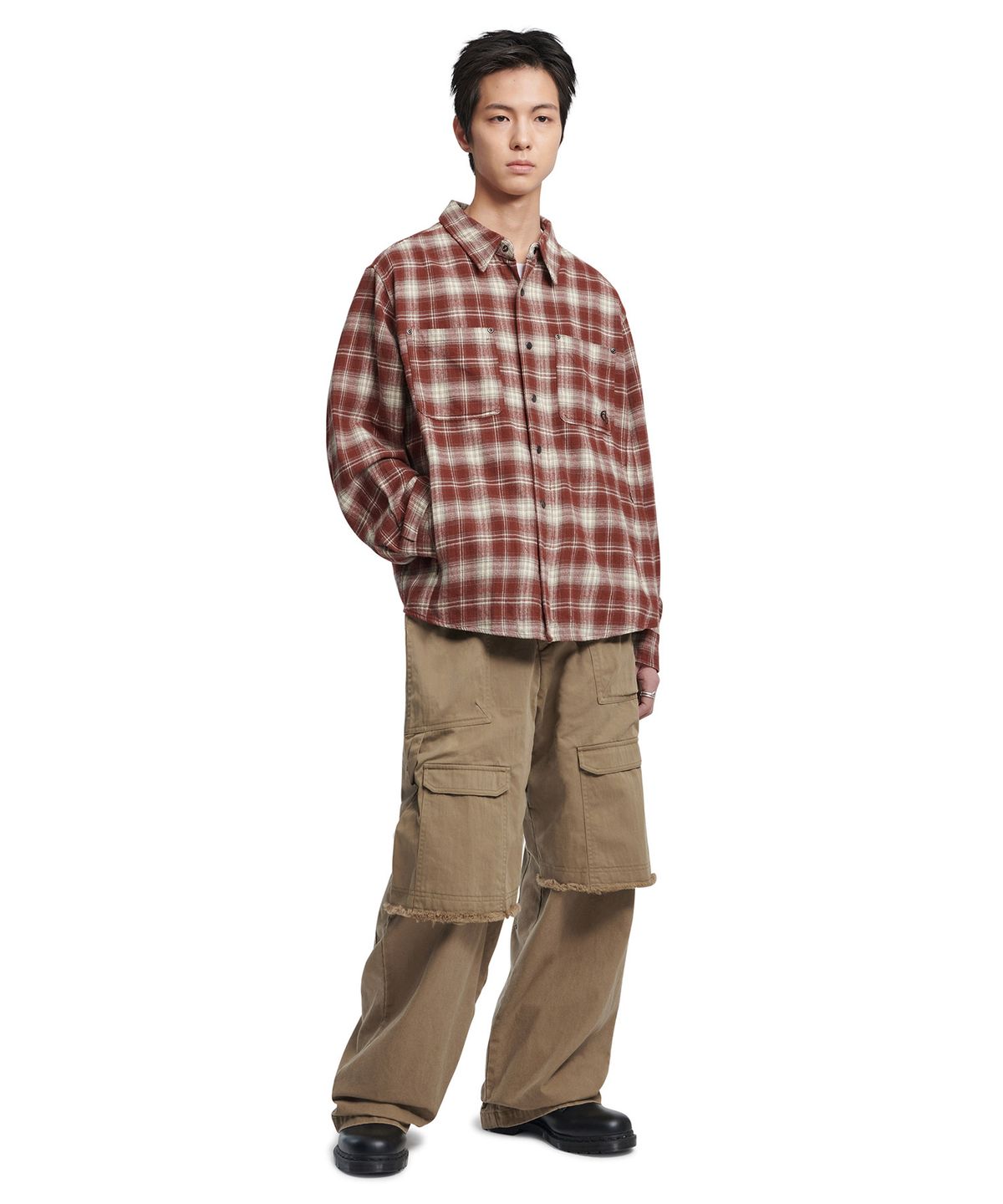 노매뉴얼(NOMANUAL) FLANNEL CHECK SHIRT JACKET - BURGUNDY