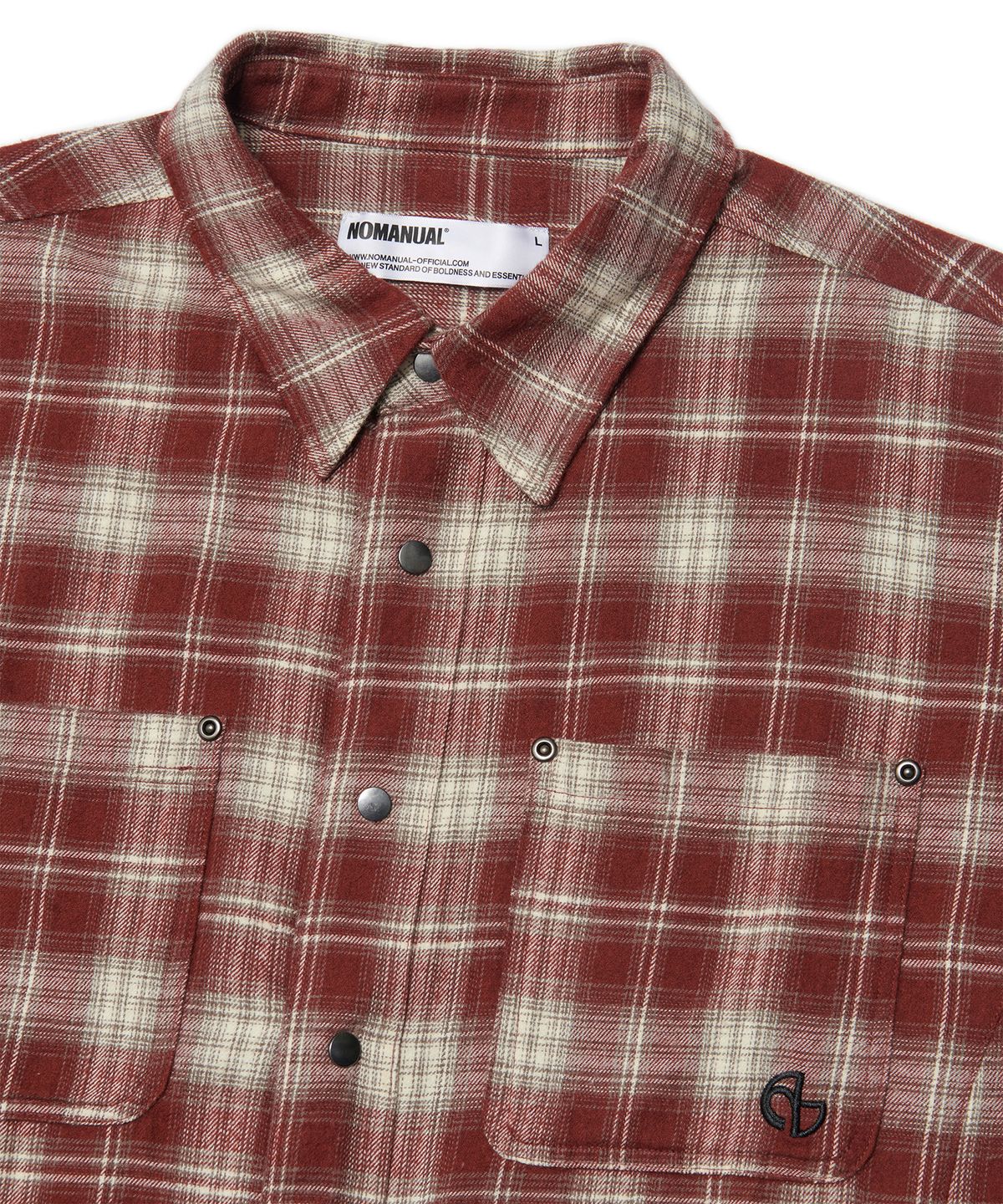 노매뉴얼(NOMANUAL) FLANNEL CHECK SHIRT JACKET - BURGUNDY