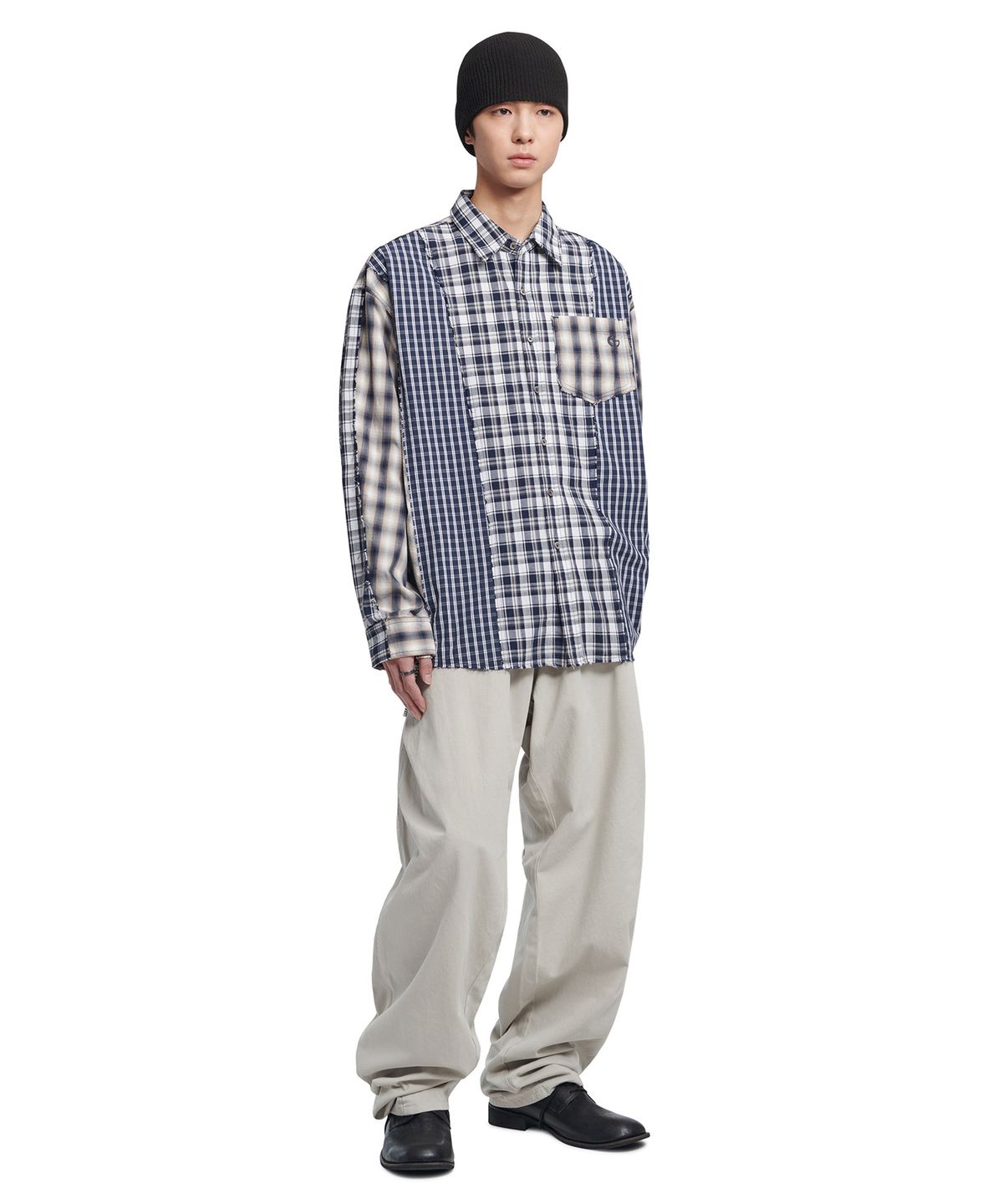 노매뉴얼(NOMANUAL) RAW EDGE CHECK SHIRT - NAVY