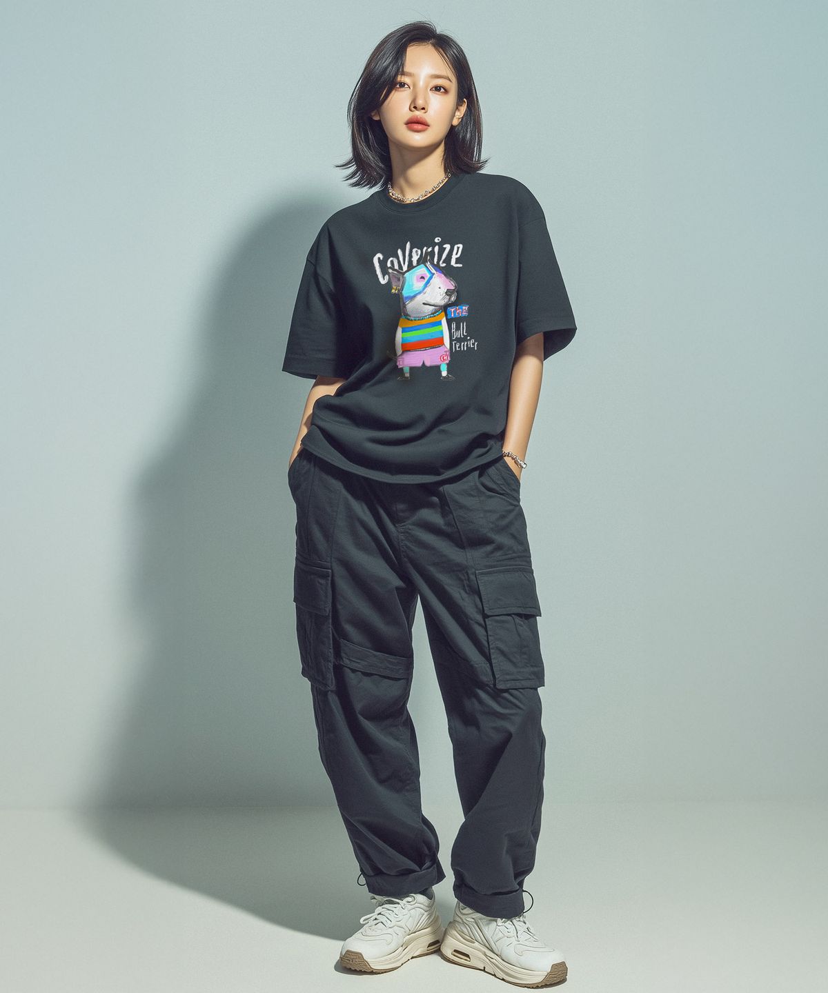 커버라이즈(COVERIZE) BULL TERRIER TEE_불테리어 캐릭터 티셔츠 (BLACK)