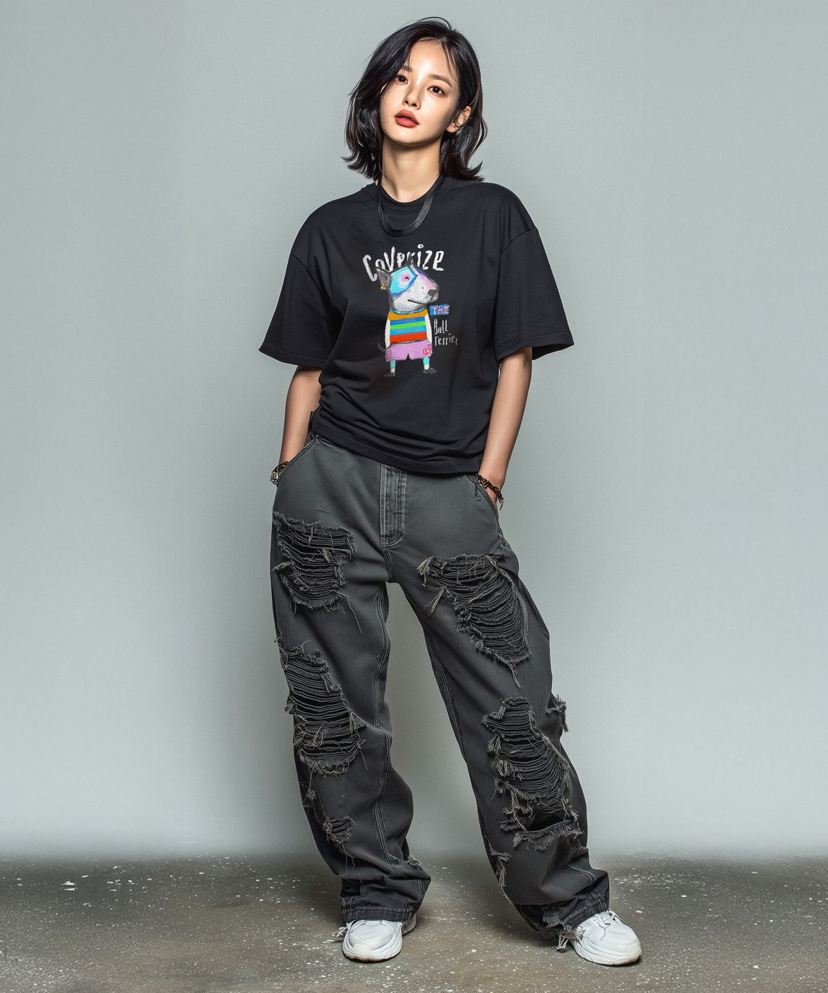 커버라이즈(COVERIZE) BULL TERRIER TEE_불테리어 캐릭터 티셔츠 (BLACK)