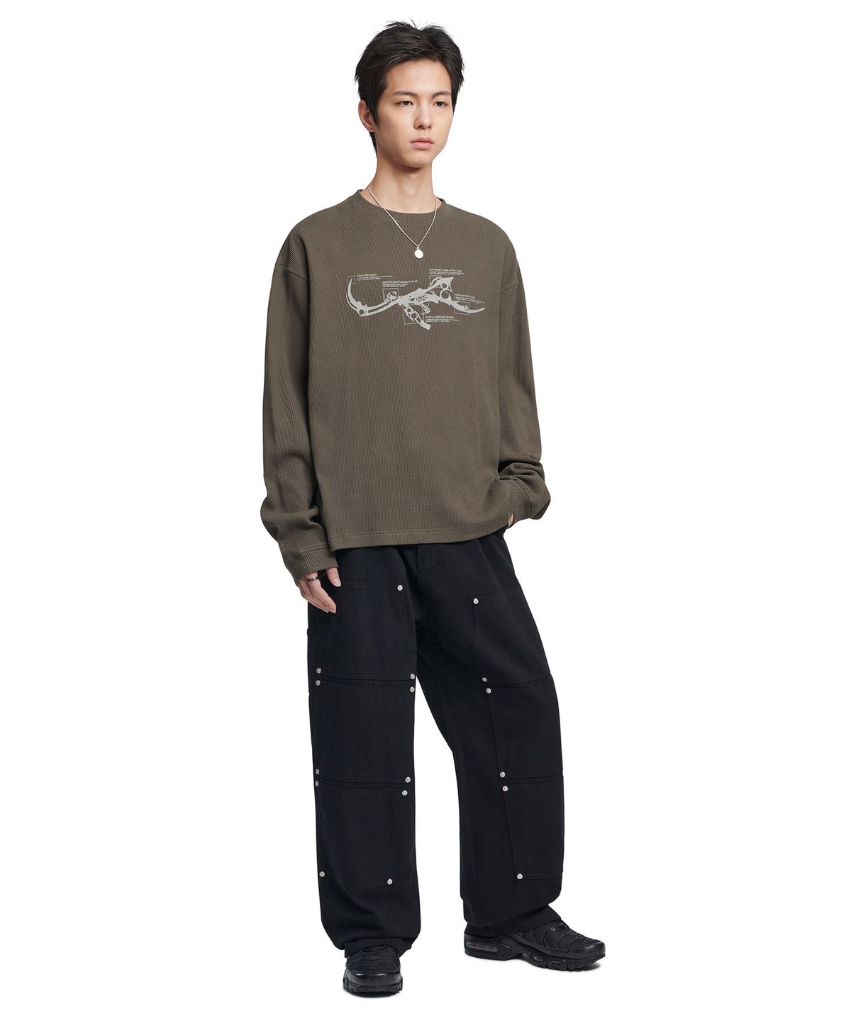 노매뉴얼(NOMANUAL) NM RIFLE WAFFLE LONG SLEEVE TEE - CHARCOAL