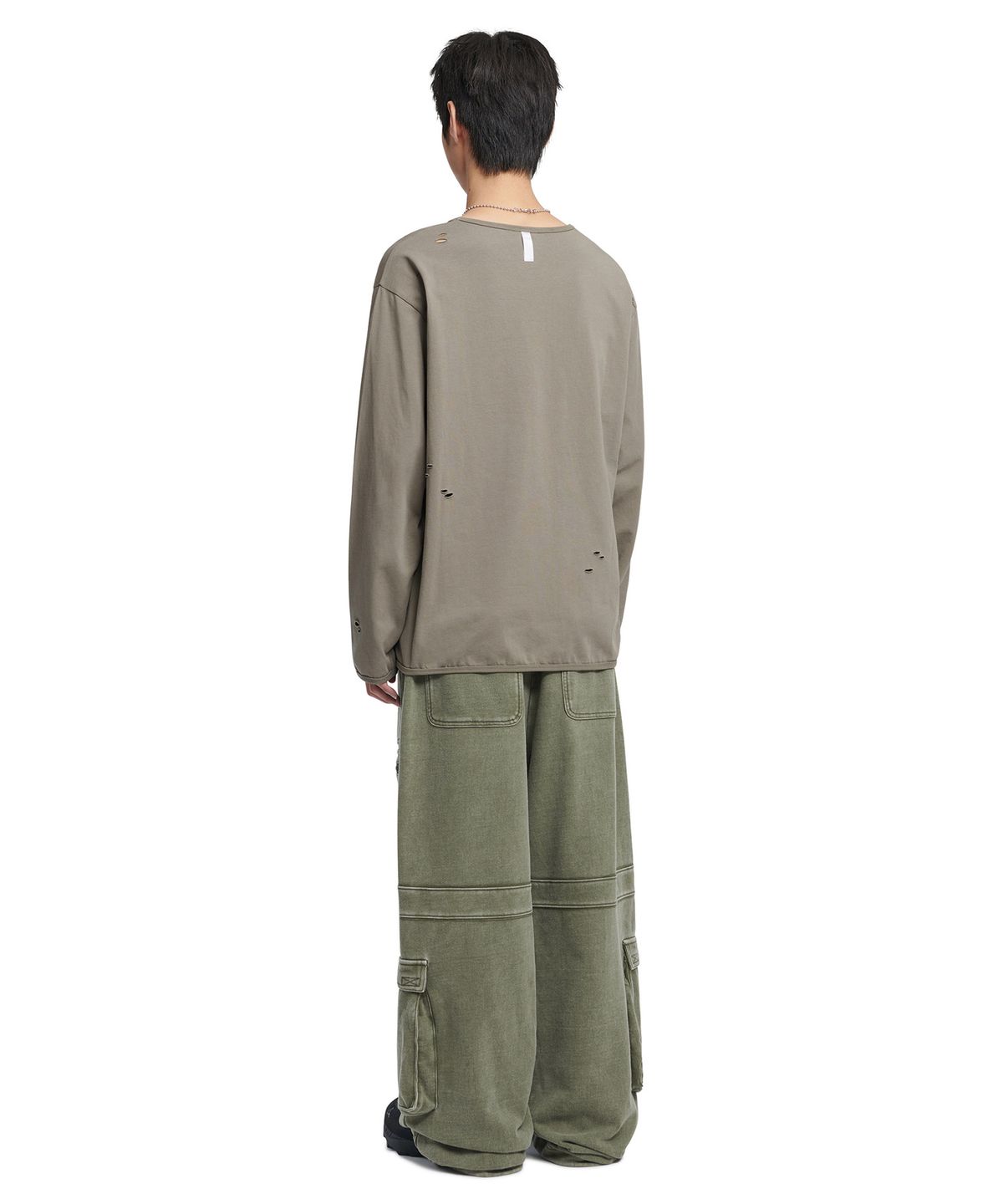 노매뉴얼(NOMANUAL) DAMAGED LONG SLEEVE TEE - WARM GRAY