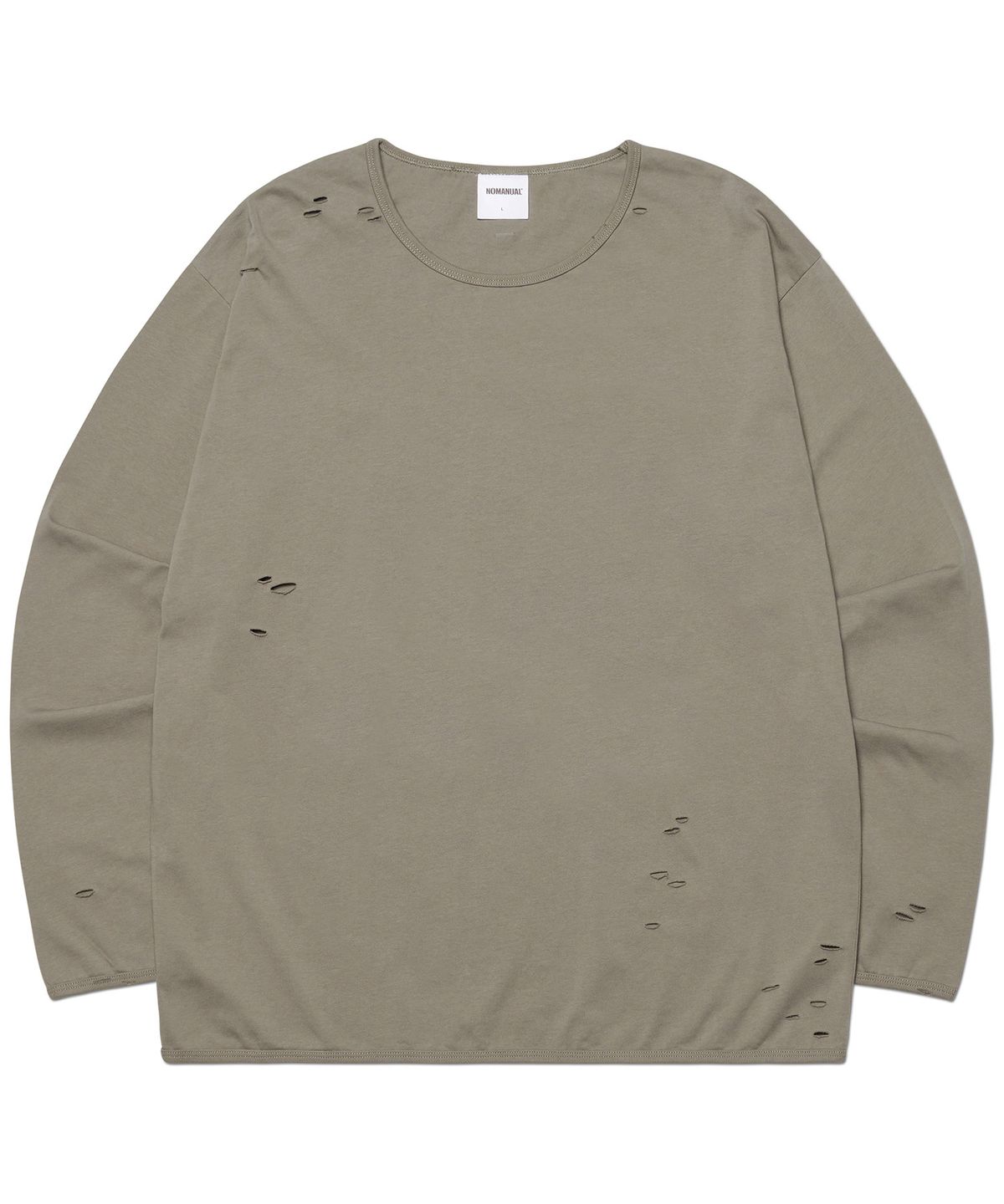 노매뉴얼(NOMANUAL) DAMAGED LONG SLEEVE TEE - WARM GRAY