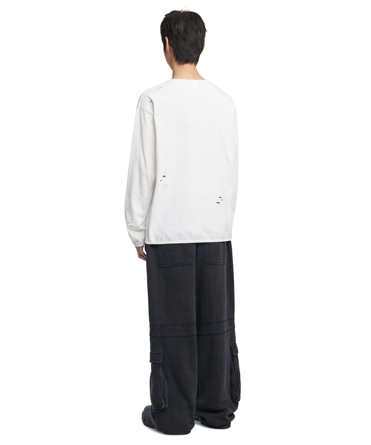 노매뉴얼(NOMANUAL) DAMAGED LONG SLEEVE TEE - WHITE