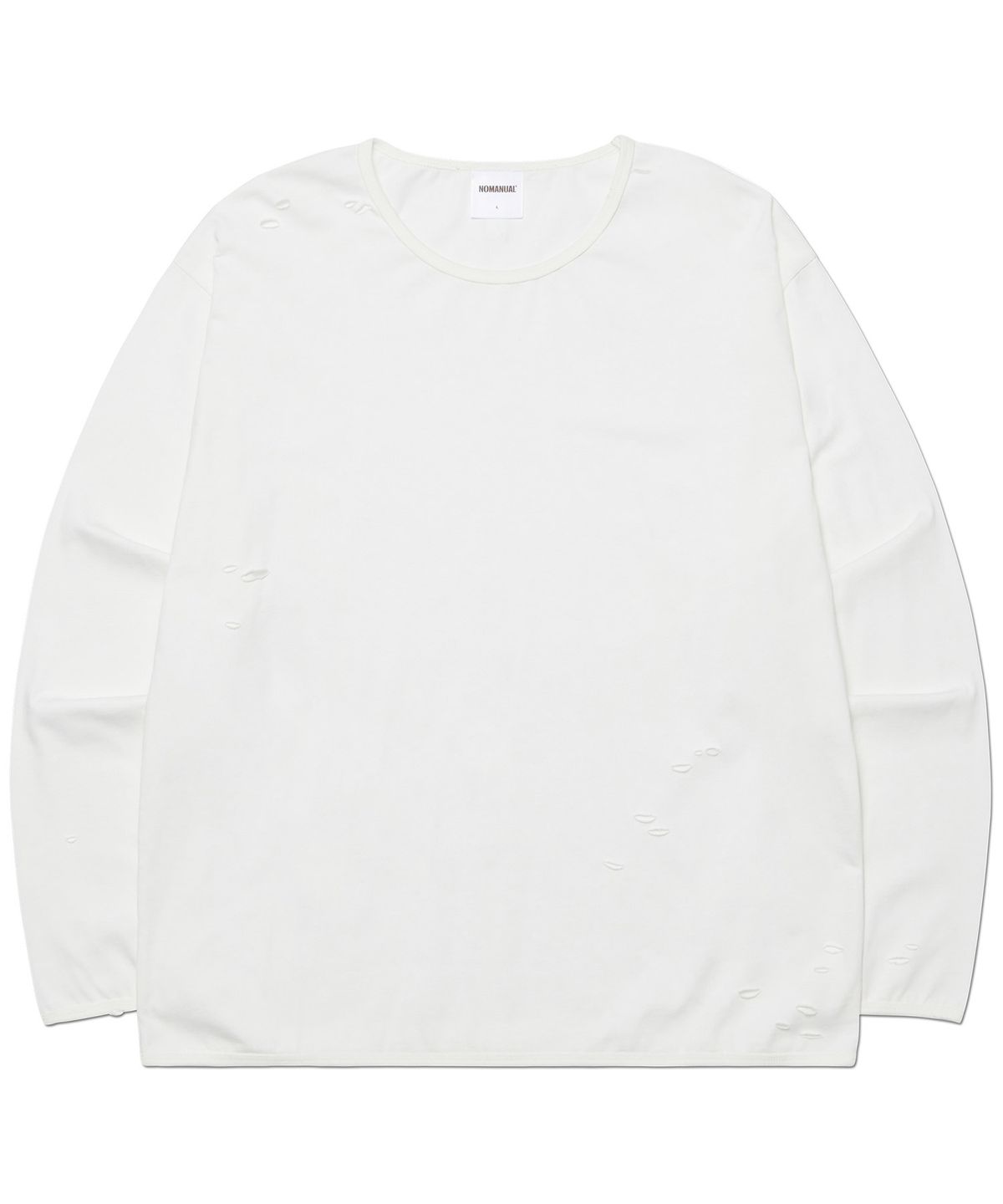 노매뉴얼(NOMANUAL) DAMAGED LONG SLEEVE TEE - WHITE