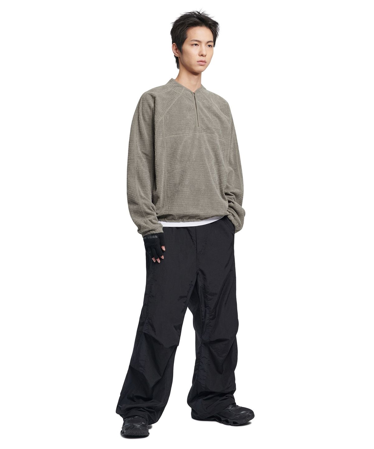 노매뉴얼(NOMANUAL) HEAVY WAFFLE HALF ZIP-UP - GRAY