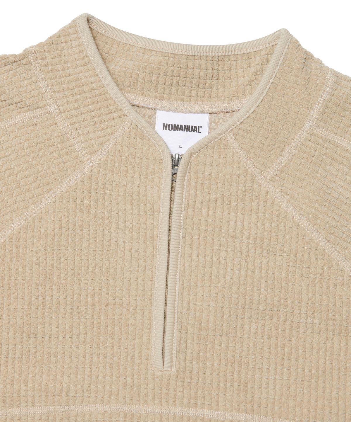 노매뉴얼(NOMANUAL) HEAVY WAFFLE HALF ZIP-UP - OATMEAL