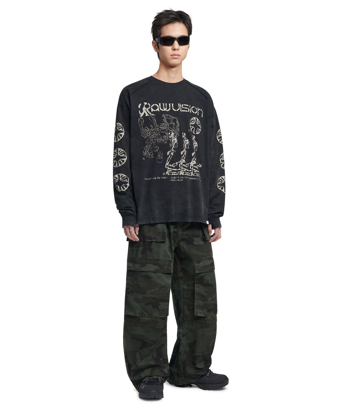 노매뉴얼(NOMANUAL) S.I LONG SLEEVE TEE - WASHED BLACK