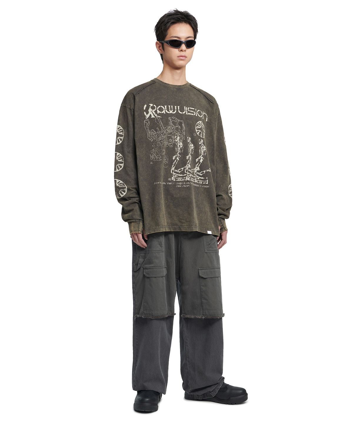 노매뉴얼(NOMANUAL) S.I LONG SLEEVE TEE - WASHED CHARCOAL