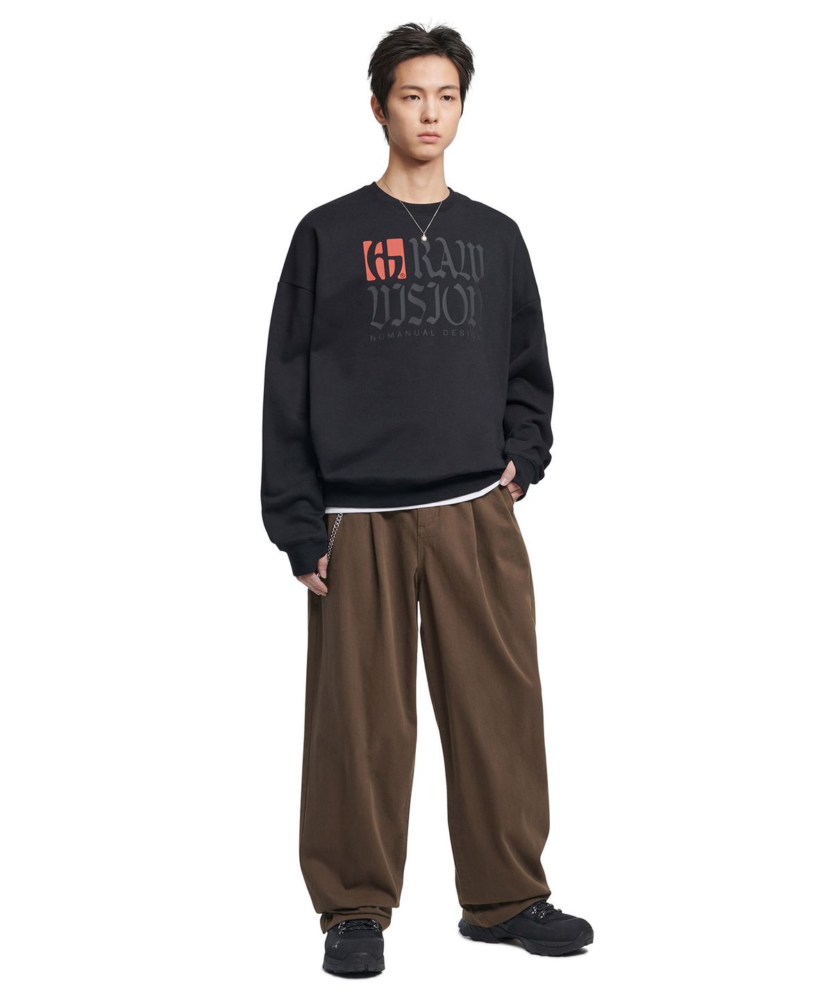 노매뉴얼(NOMANUAL) R.V LOGO SWEATSHIRT - BLACK
