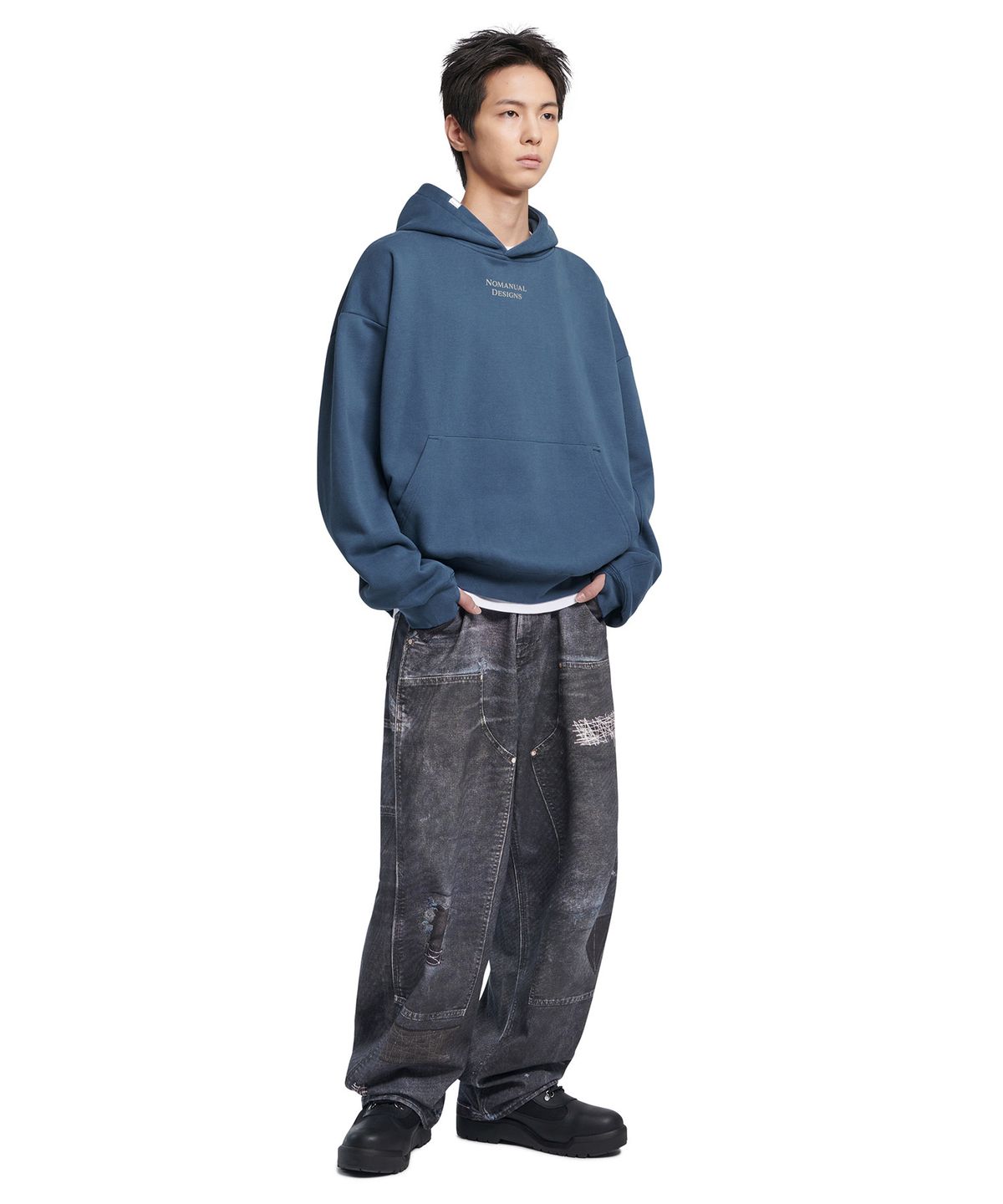 노매뉴얼(NOMANUAL) ROBOTIC HAND NM HOODIE - NAVY
