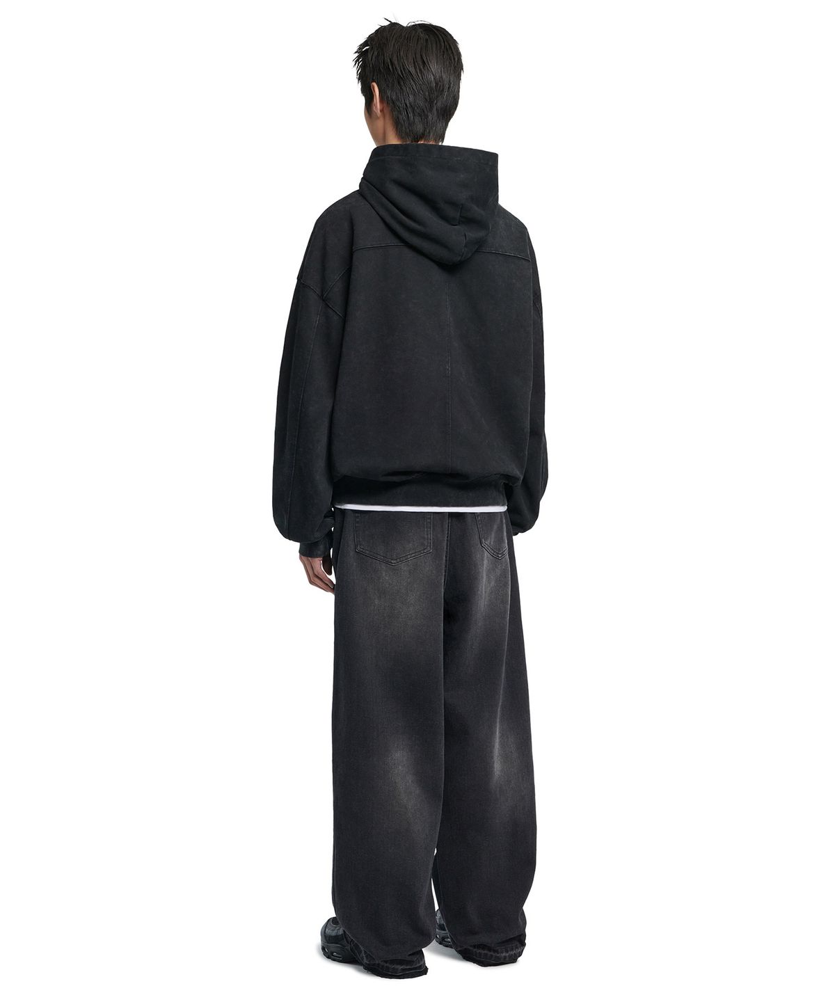 노매뉴얼(NOMANUAL) LAYERED ARCH GRAPHIC HOODIE - WASHED BLACK