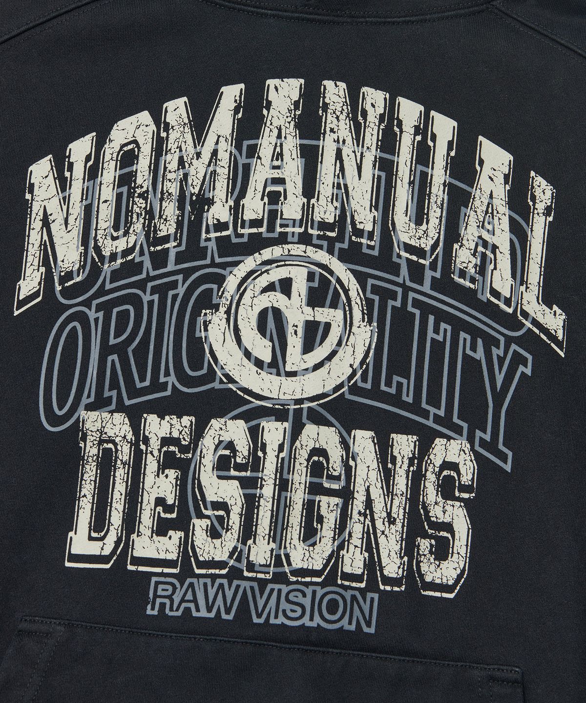 노매뉴얼(NOMANUAL) LAYERED ARCH GRAPHIC HOODIE - WASHED BLACK