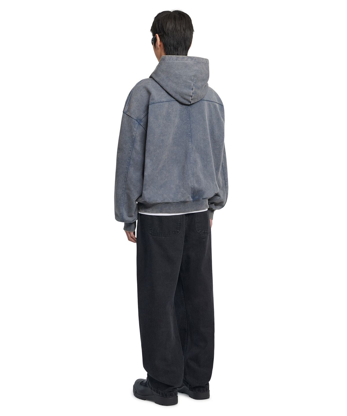 노매뉴얼(NOMANUAL) LAYERED ARCH GRAPHIC HOODIE - WASHED NAVY