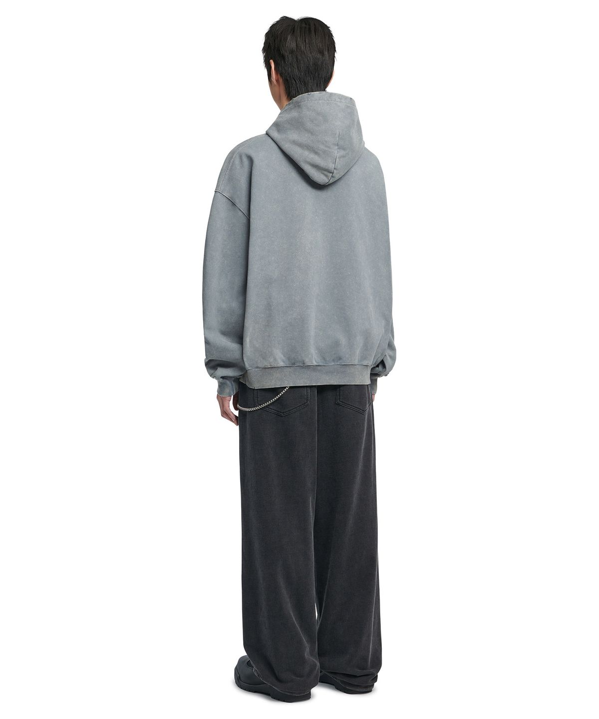 노매뉴얼(NOMANUAL) ENGINE GRAPHIC DAMAGED HOODIE - WASHED BLUE