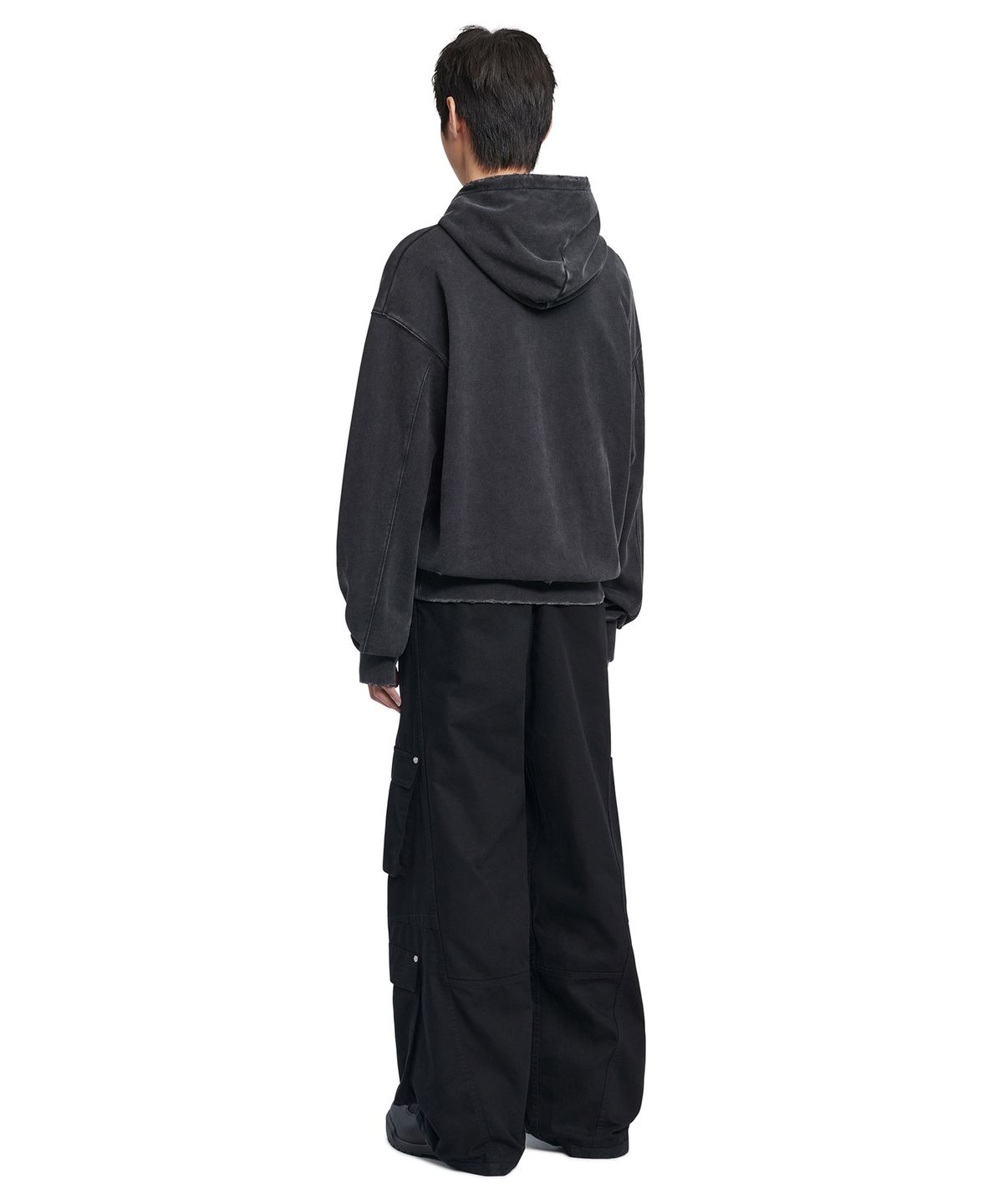 노매뉴얼(NOMANUAL) DAMAGED HOODIE - WASHED BLACK