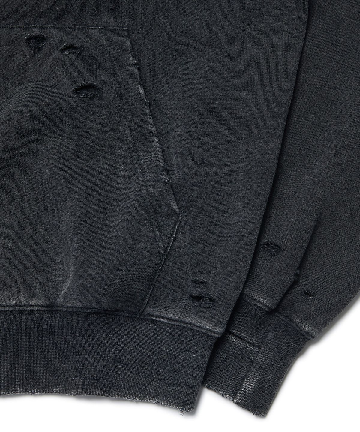 노매뉴얼(NOMANUAL) DAMAGED HOODIE - WASHED BLACK