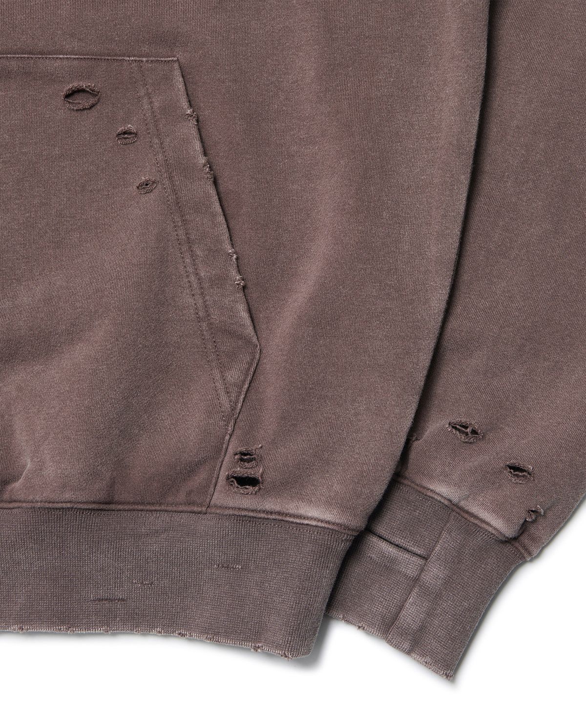 노매뉴얼(NOMANUAL) DAMAGED HOODIE - WASHED BROWN