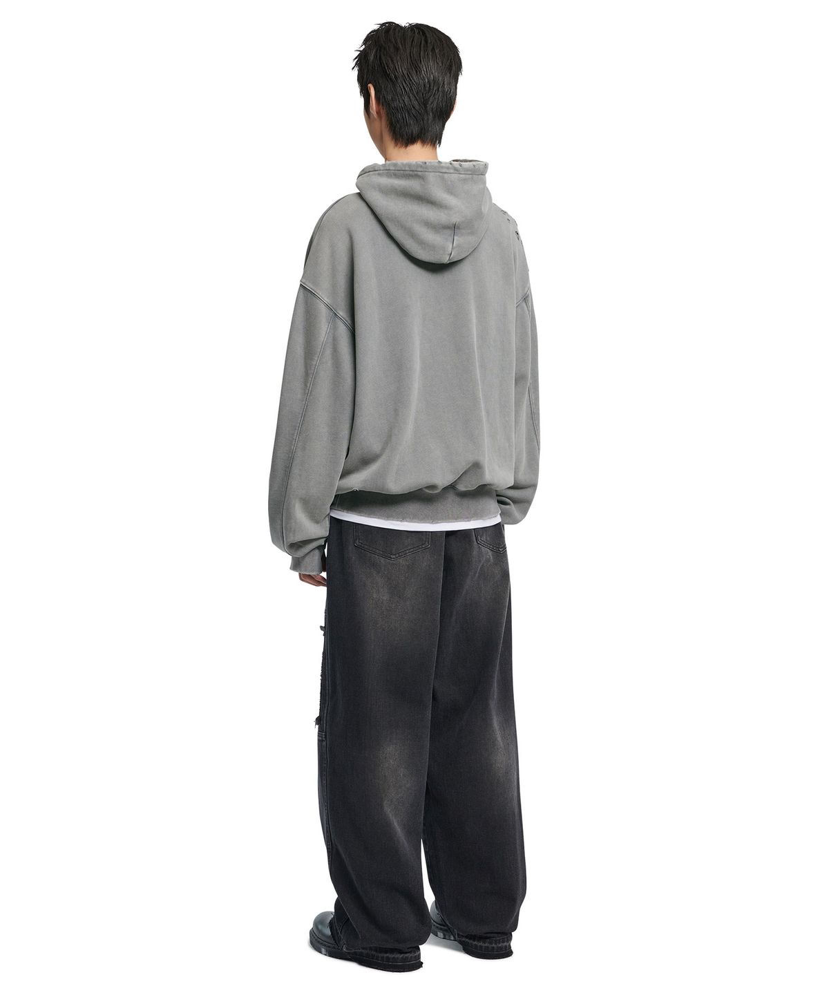 노매뉴얼(NOMANUAL) DAMAGED HOODIE - WASHED GRAY