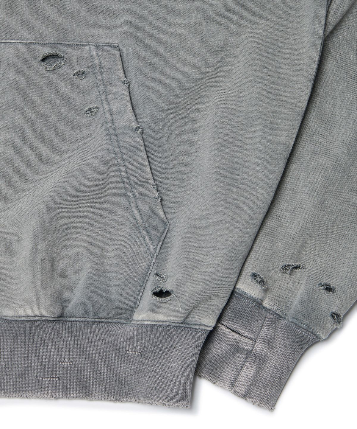 노매뉴얼(NOMANUAL) DAMAGED HOODIE - WASHED GRAY