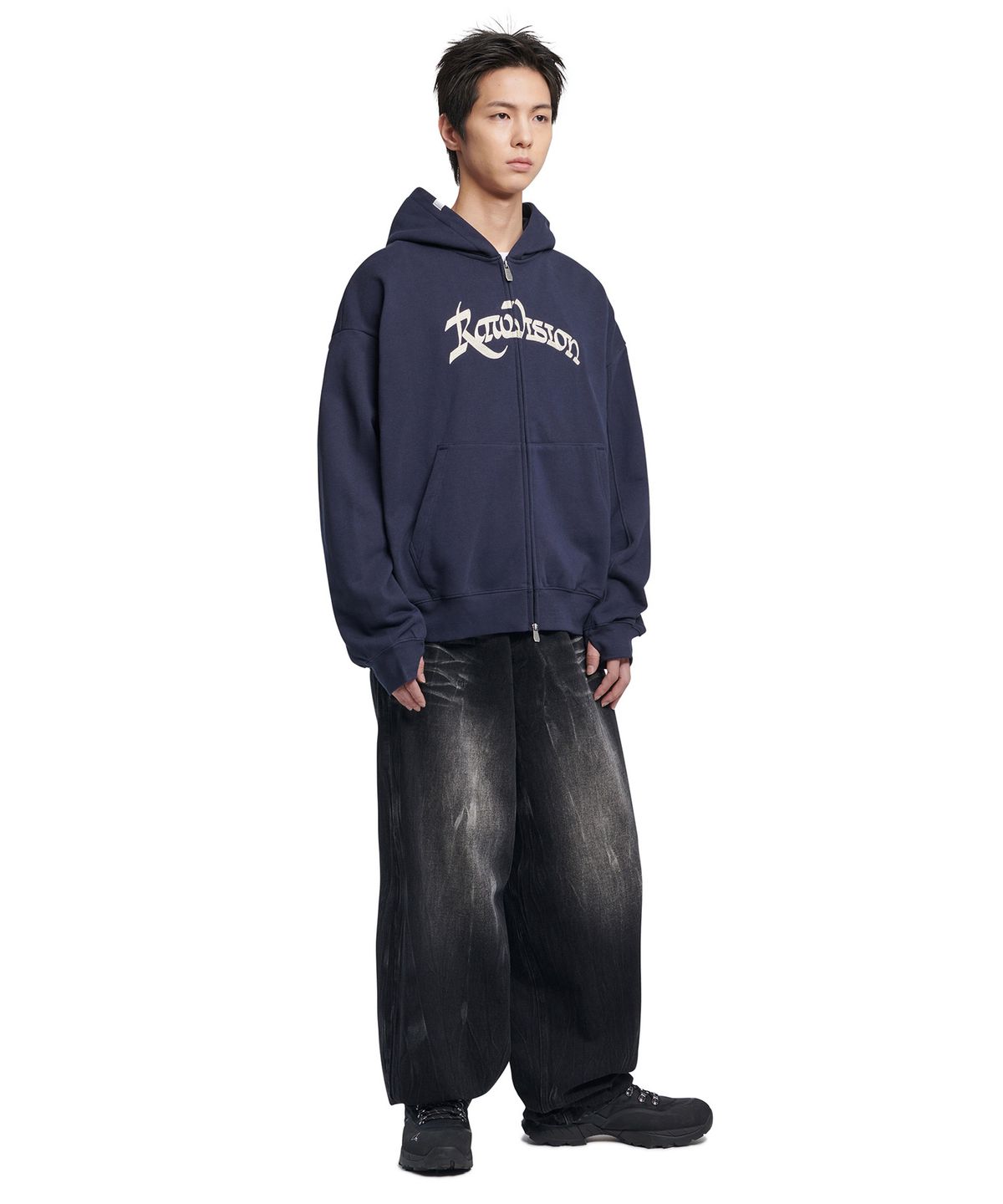노매뉴얼(NOMANUAL) R.V CHAIN STITCHED HOODED ZIP-UP - DARK NAVY