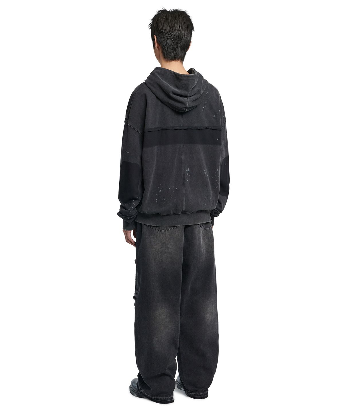 노매뉴얼(NOMANUAL) DETACHED PATCH HOODED ZIP-UP - WASHED BLACK
