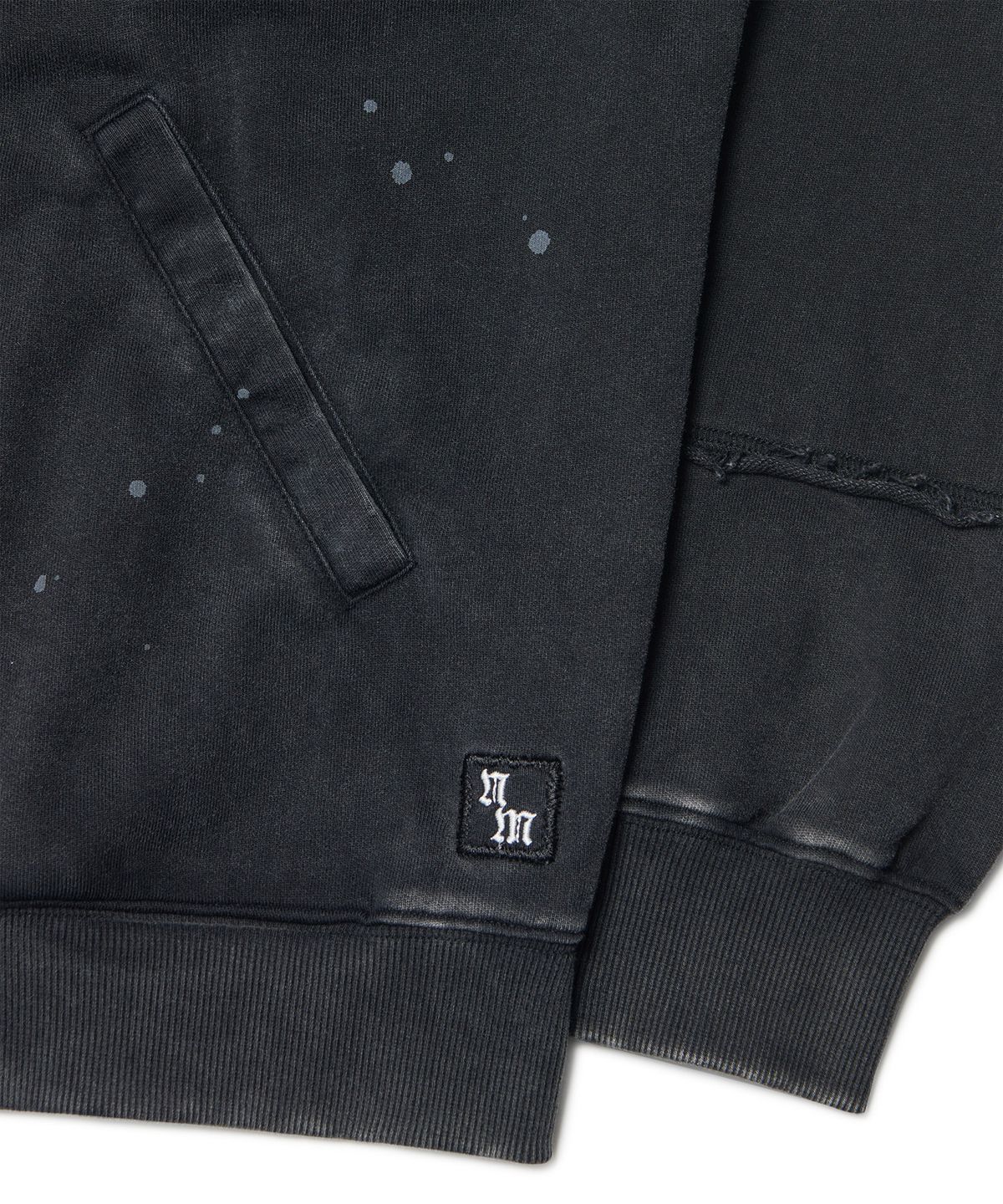 노매뉴얼(NOMANUAL) DETACHED PATCH HOODED ZIP-UP - WASHED BLACK