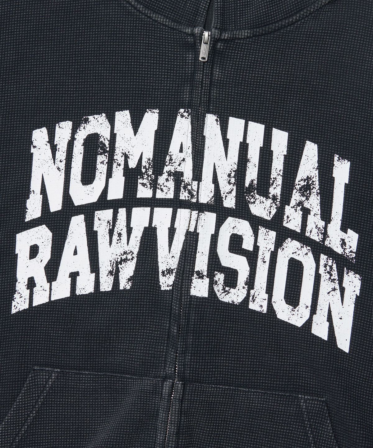 노매뉴얼(NOMANUAL) VINTAGE WAFFLE HOODED ZIP-UP - WASHED BLACK