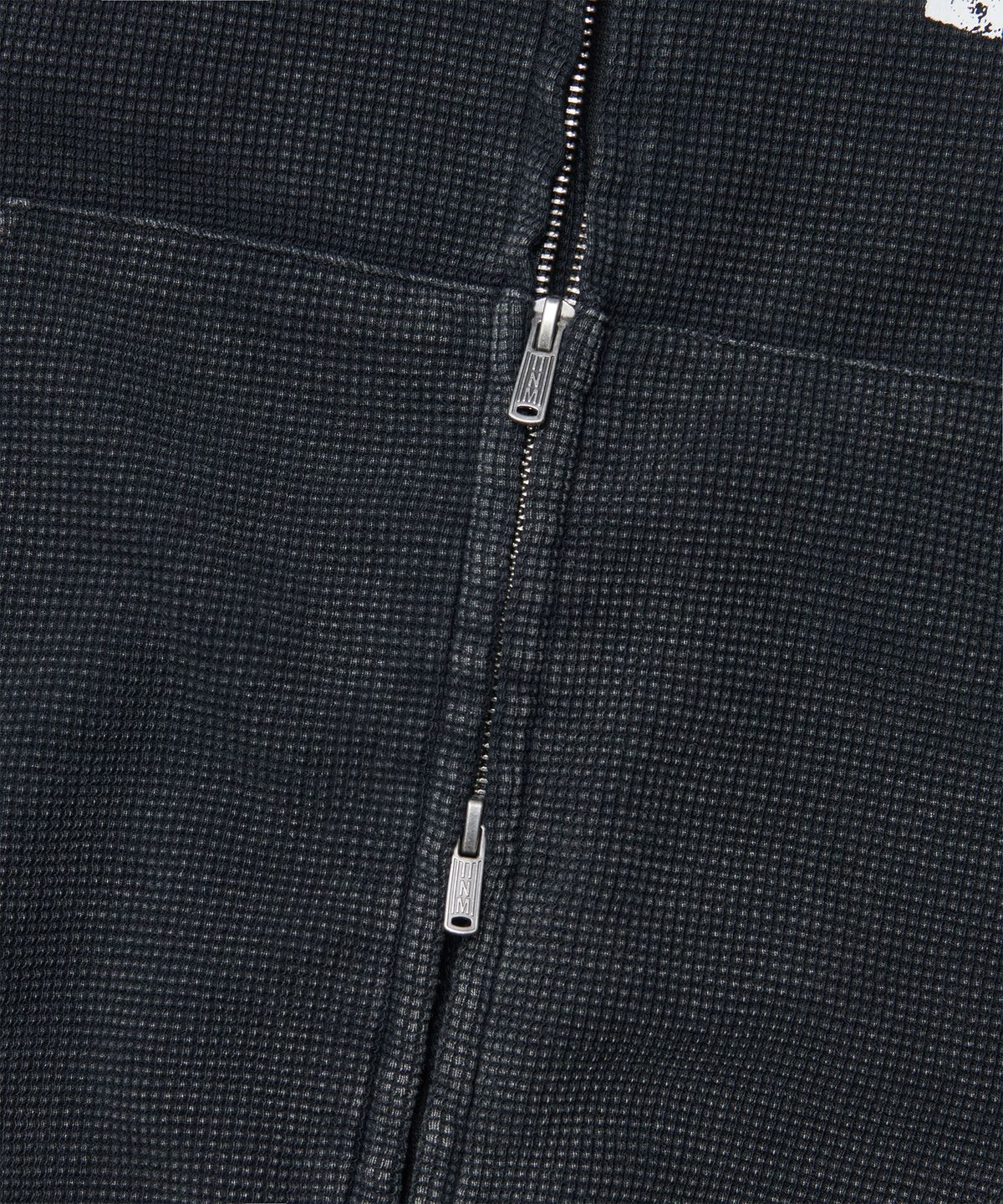 노매뉴얼(NOMANUAL) VINTAGE WAFFLE HOODED ZIP-UP - WASHED BLACK
