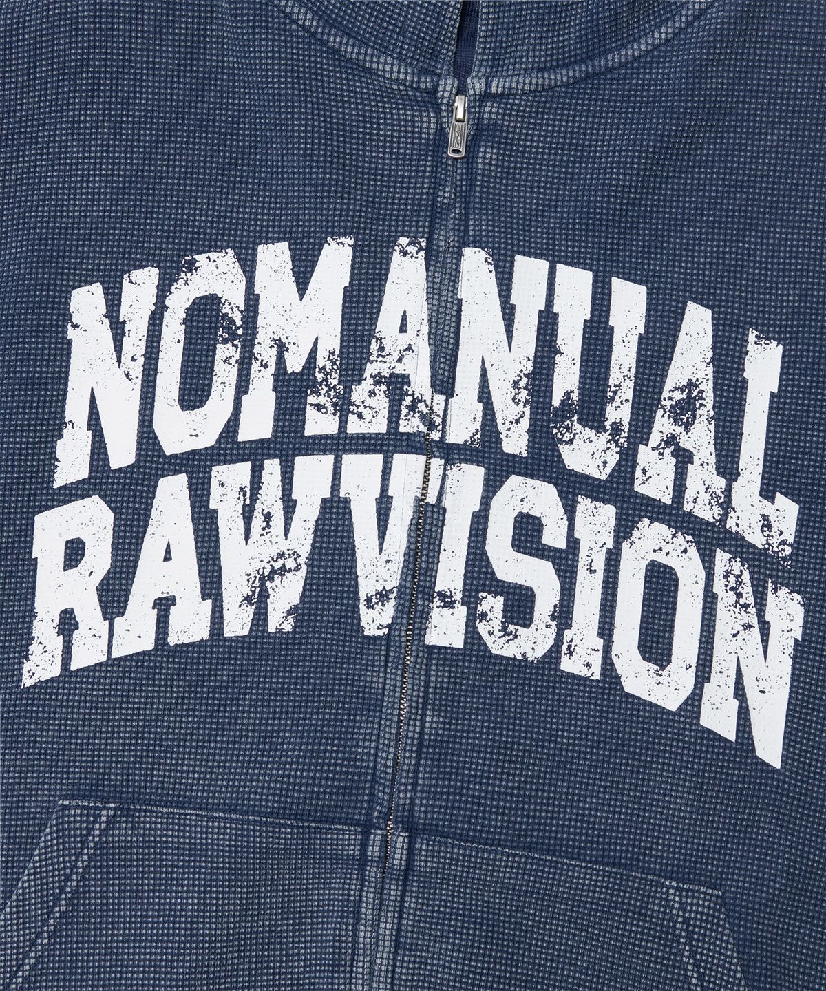 노매뉴얼(NOMANUAL) VINTAGE WAFFLE HOODED ZIP-UP - WASHED NAVY