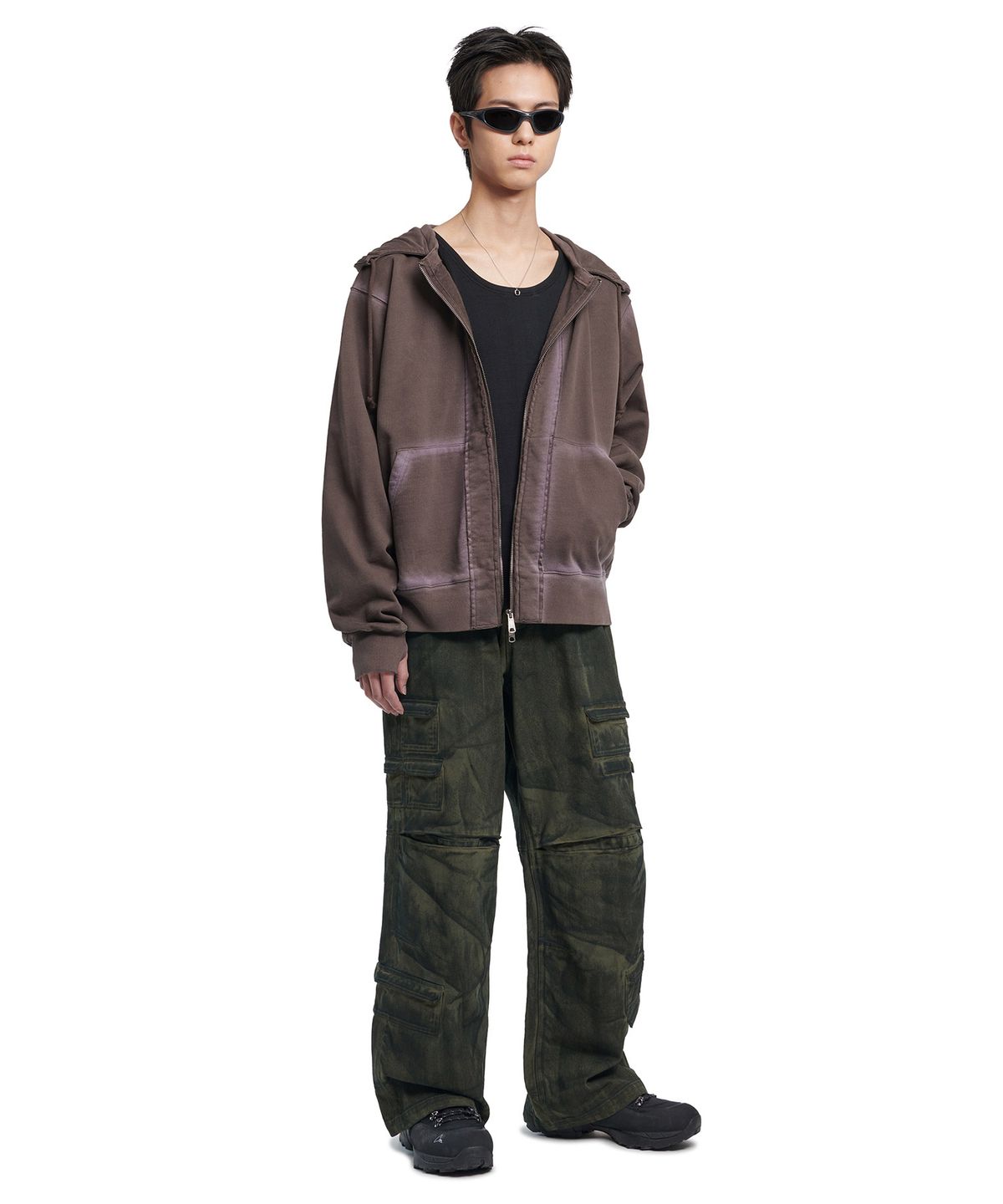 노매뉴얼(NOMANUAL) AFTER HOODED ZIP-UP - WASHED BROWN