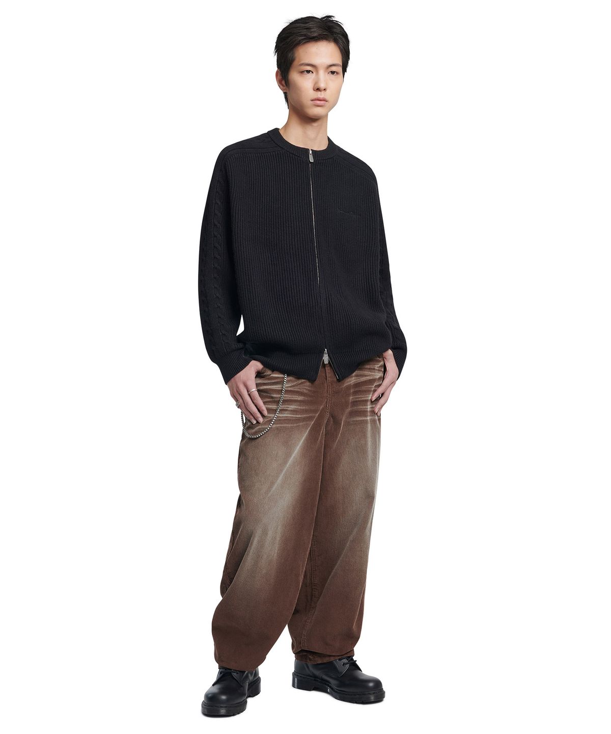 노매뉴얼(NOMANUAL) ANOMALY KNIT ZIP-UP - BLACK