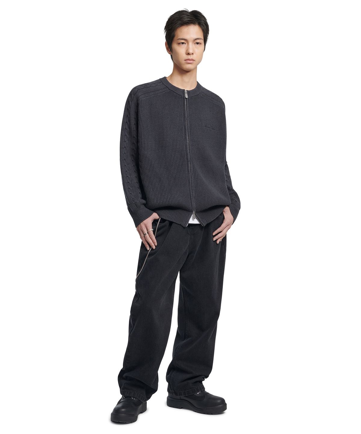 노매뉴얼(NOMANUAL) ANOMALY KNIT ZIP-UP - CHARCOAL