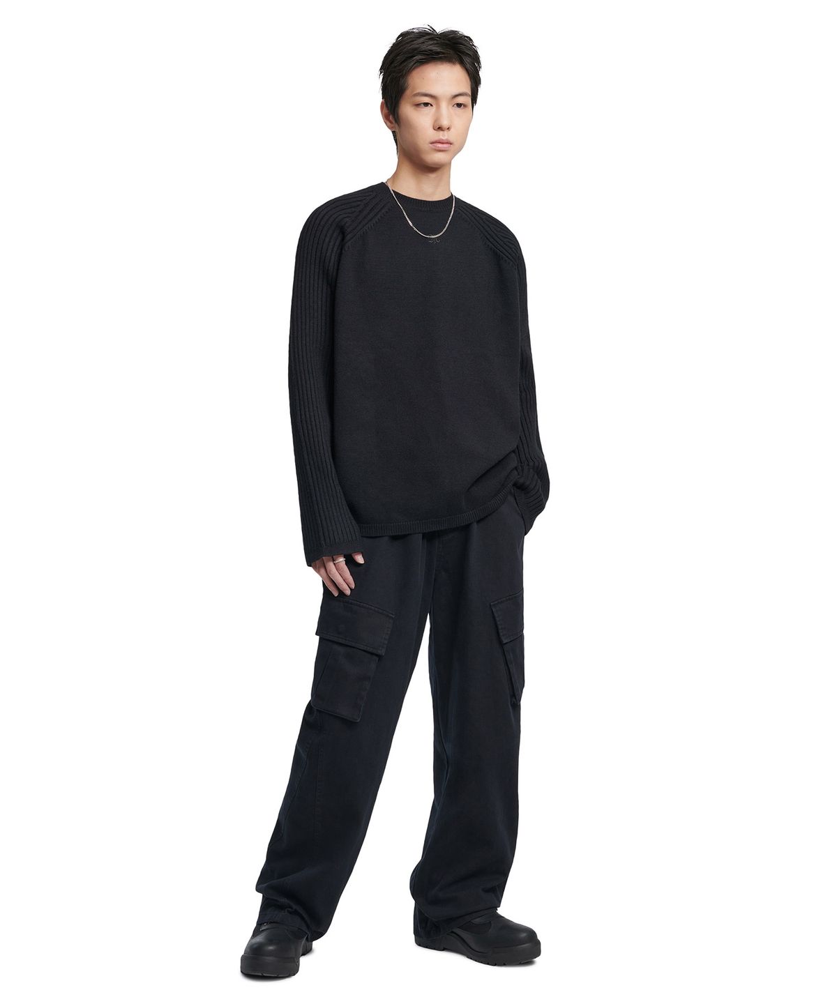 노매뉴얼(NOMANUAL) DOUBLE ECHO WOOL KNIT - BLACK