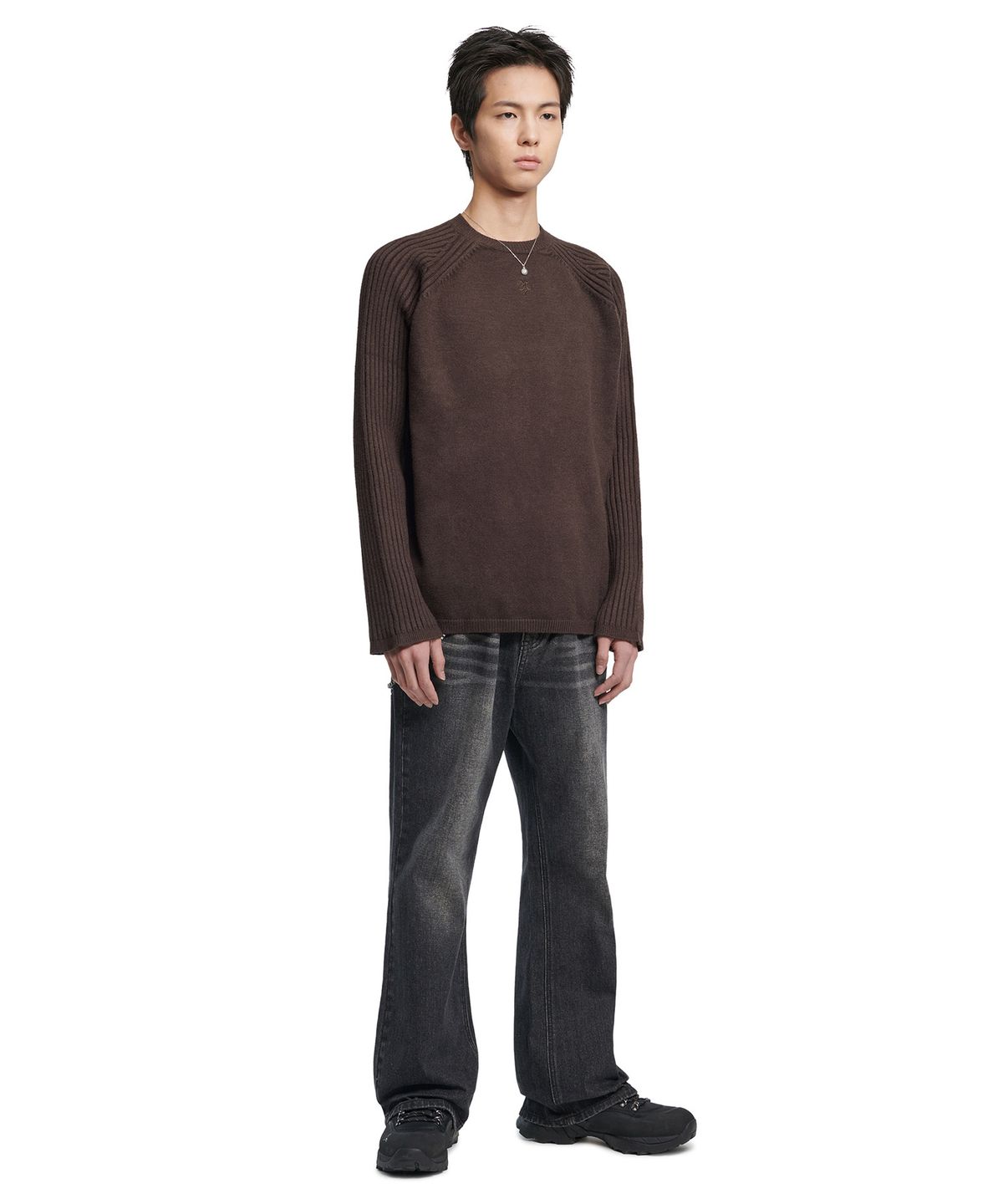 노매뉴얼(NOMANUAL) DOUBLE ECHO WOOL KNIT - BROWN